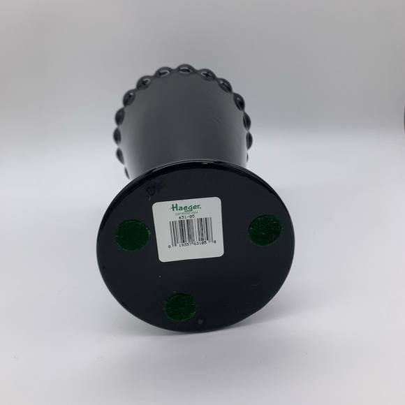 Vtg. Haeger Floral Black Glass Vase 10” Flared Shape With Scalloped Rim & Base - Picture 9 of 11